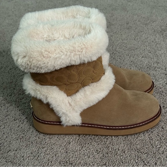 COACH IZZIE Boots Size 9 Signature Midcalf Suede Faux Fur FG4597 - Picture 8 of 15